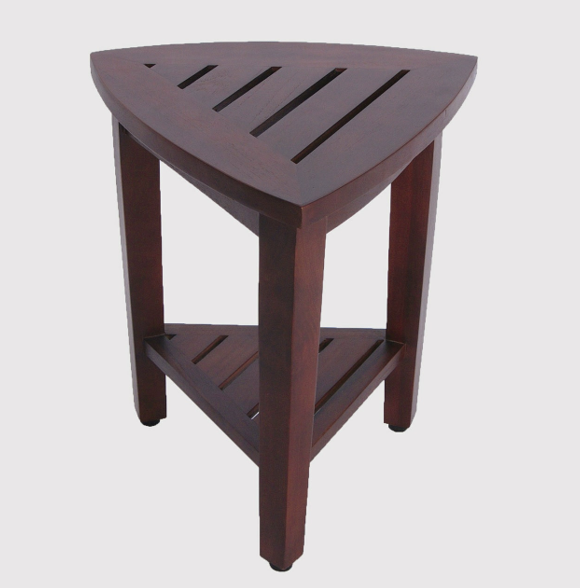 Compact Teak Corner Shower  Outdoor Bench With Shelf In Brown Finish-0