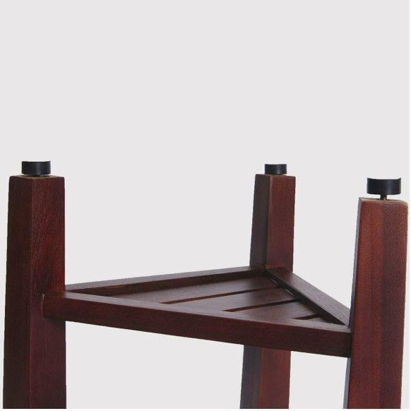 Compact Teak Corner Shower  Outdoor Bench With Shelf In Brown Finish-4