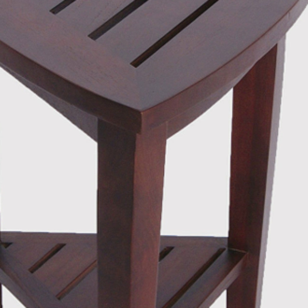 Compact Teak Corner Shower  Outdoor Bench With Shelf In Brown Finish-5