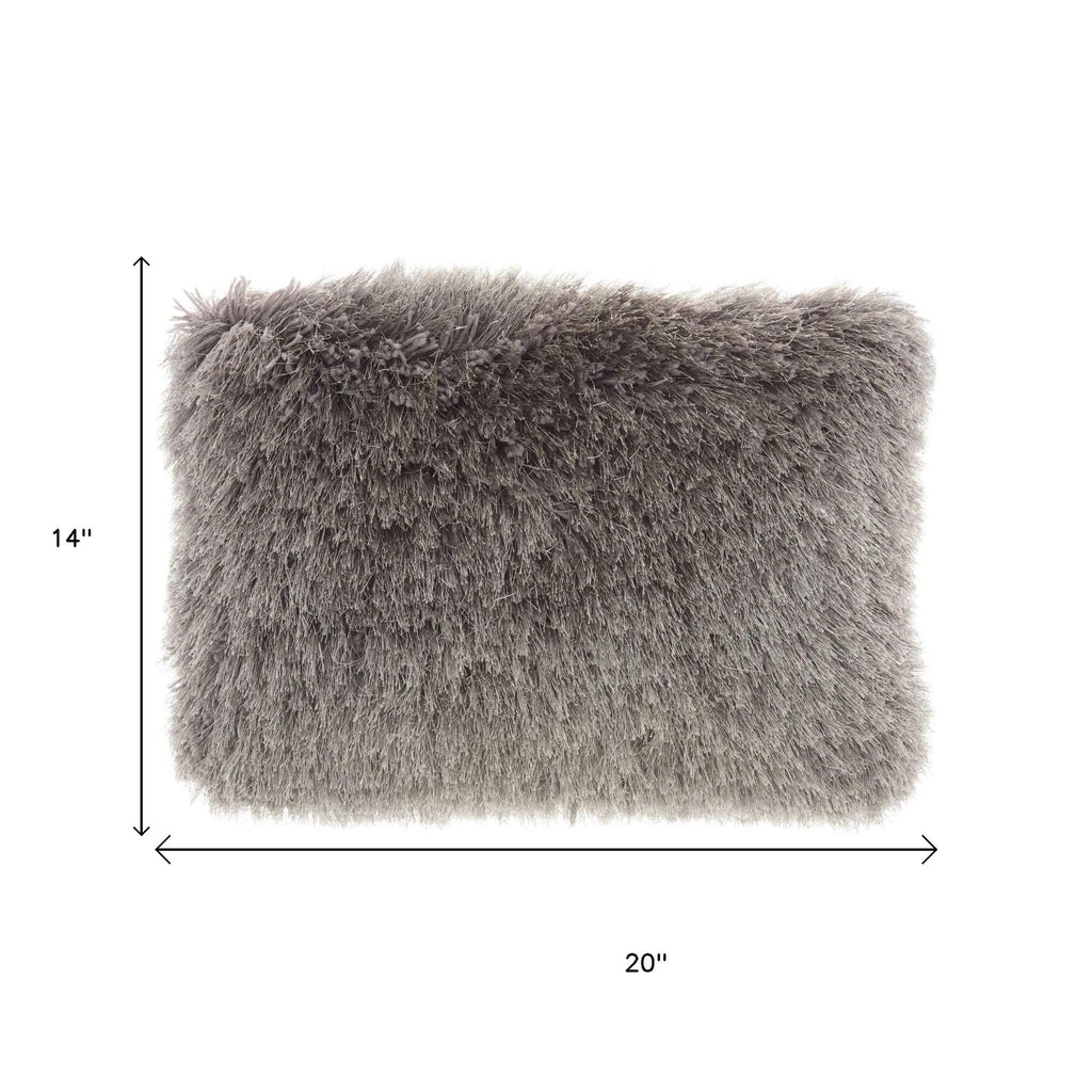 14" X 20" Slate Gray Faux Fur Throw Pillow-8