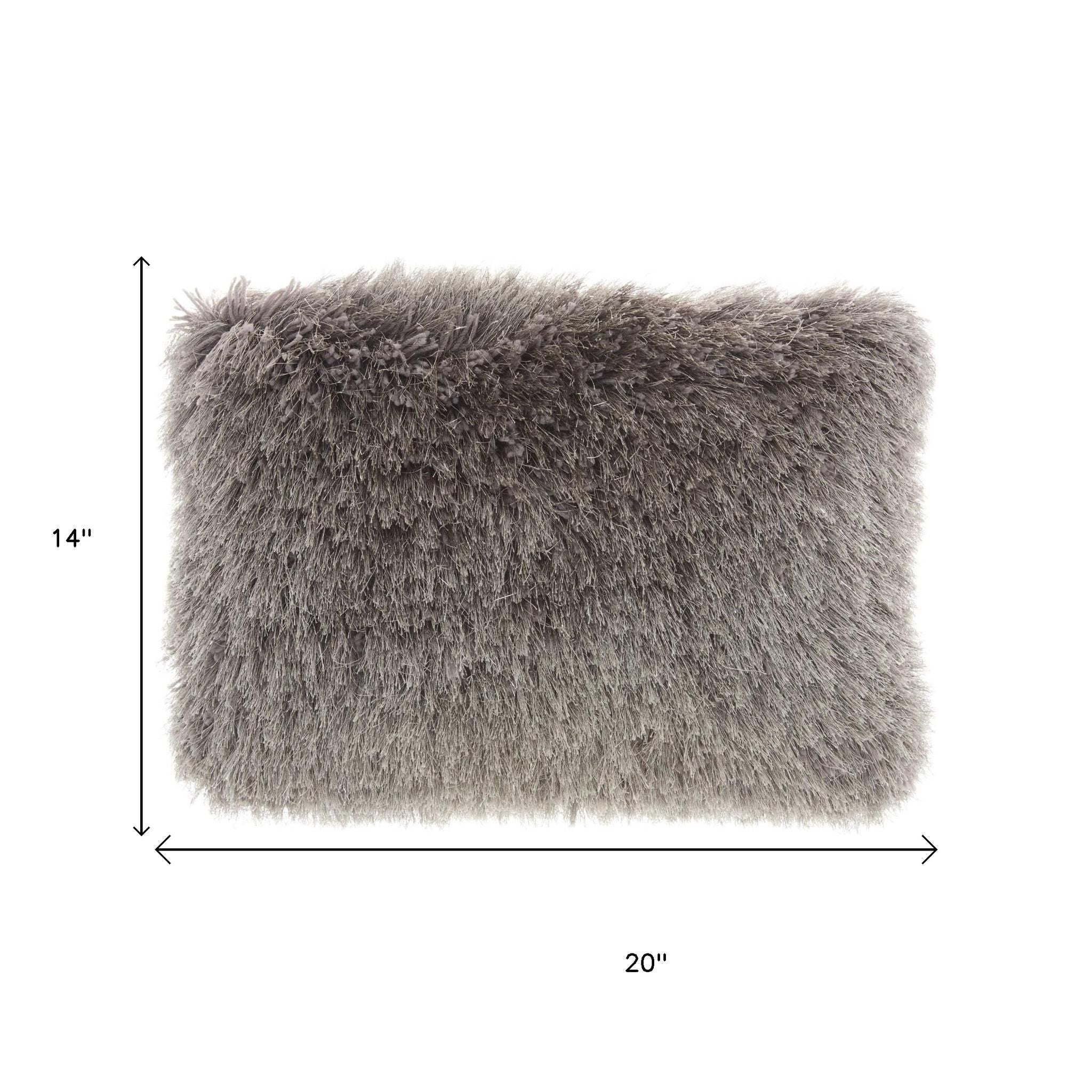 14" X 20" Slate Gray Faux Fur Throw Pillow-8