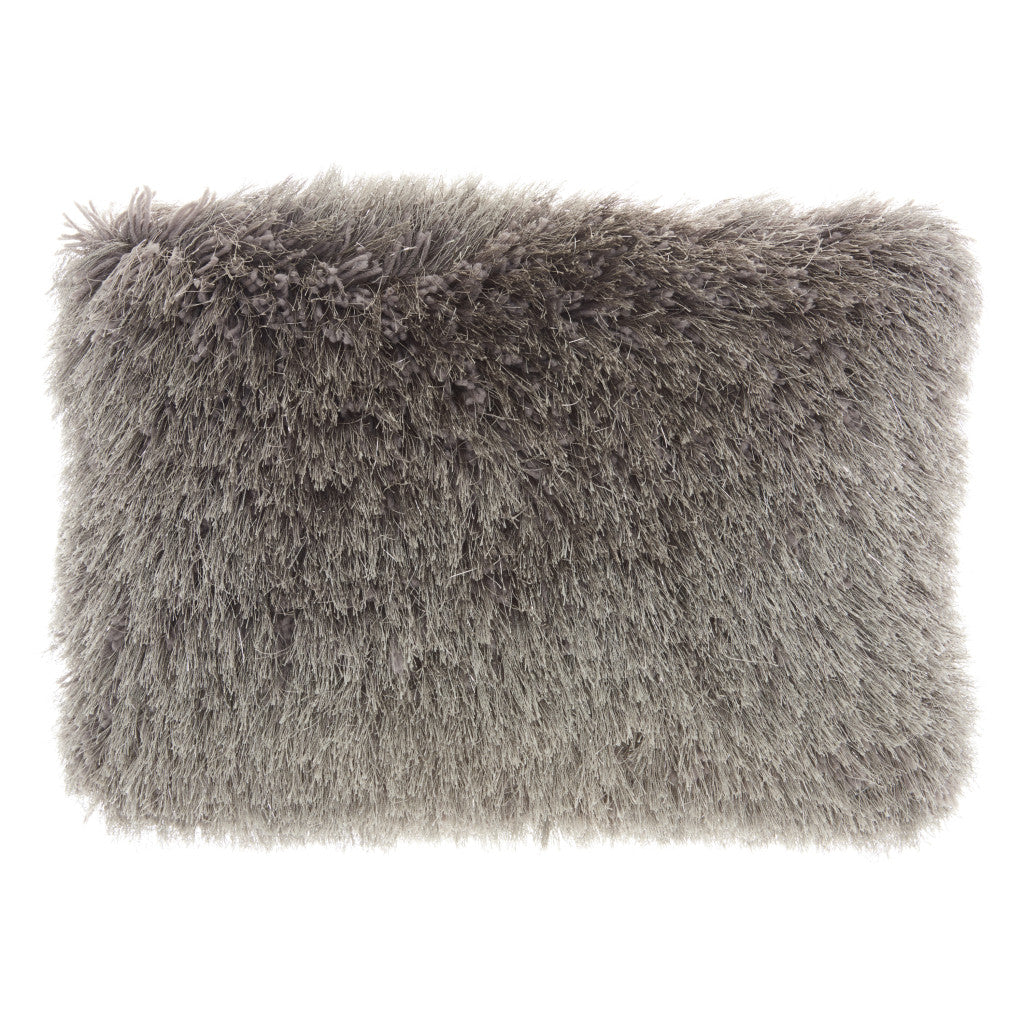 14" X 20" Slate Gray Faux Fur Throw Pillow-2