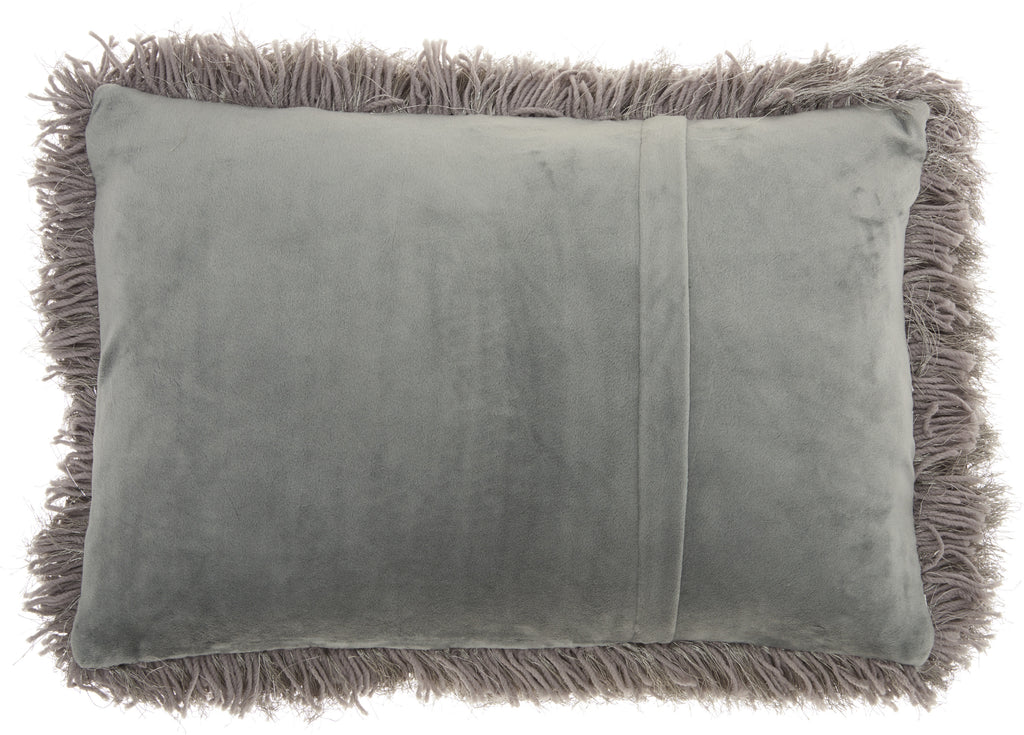 14" X 20" Slate Gray Faux Fur Throw Pillow-3