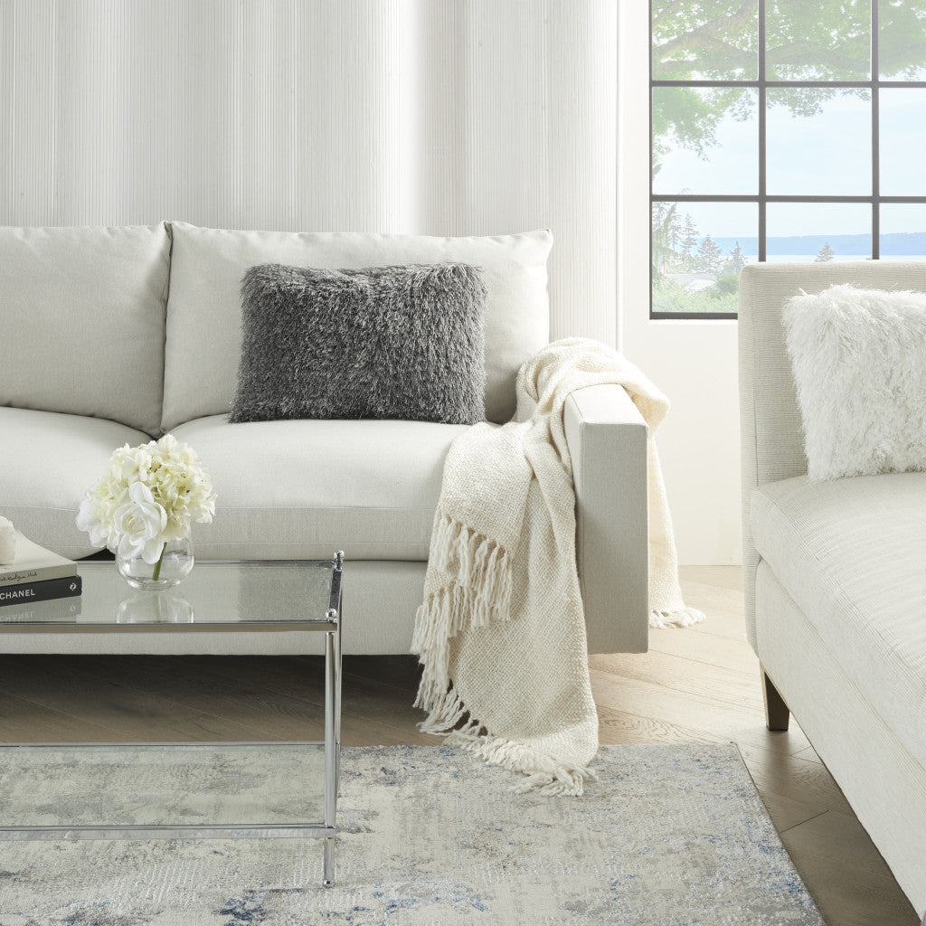 14" X 20" Slate Gray Faux Fur Throw Pillow-7