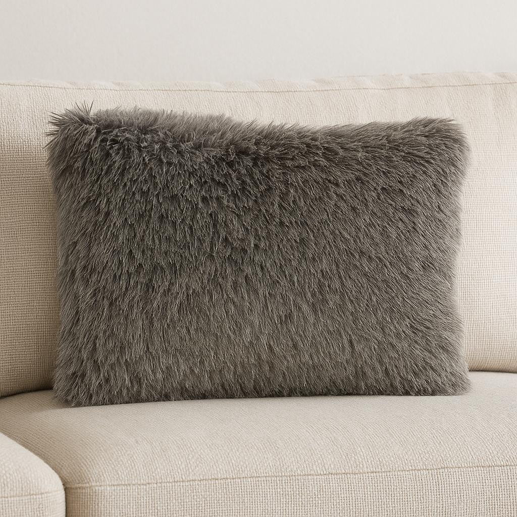 14" X 20" Slate Gray Faux Fur Throw Pillow-0