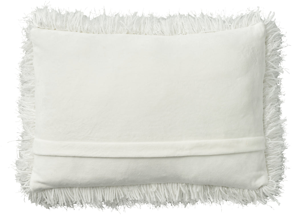 14" X 20" White Super Shaggy Throw Pillow-3