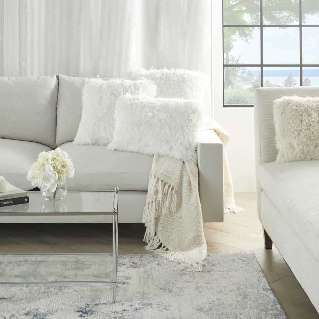 14" X 20" White Super Shaggy Throw Pillow-6