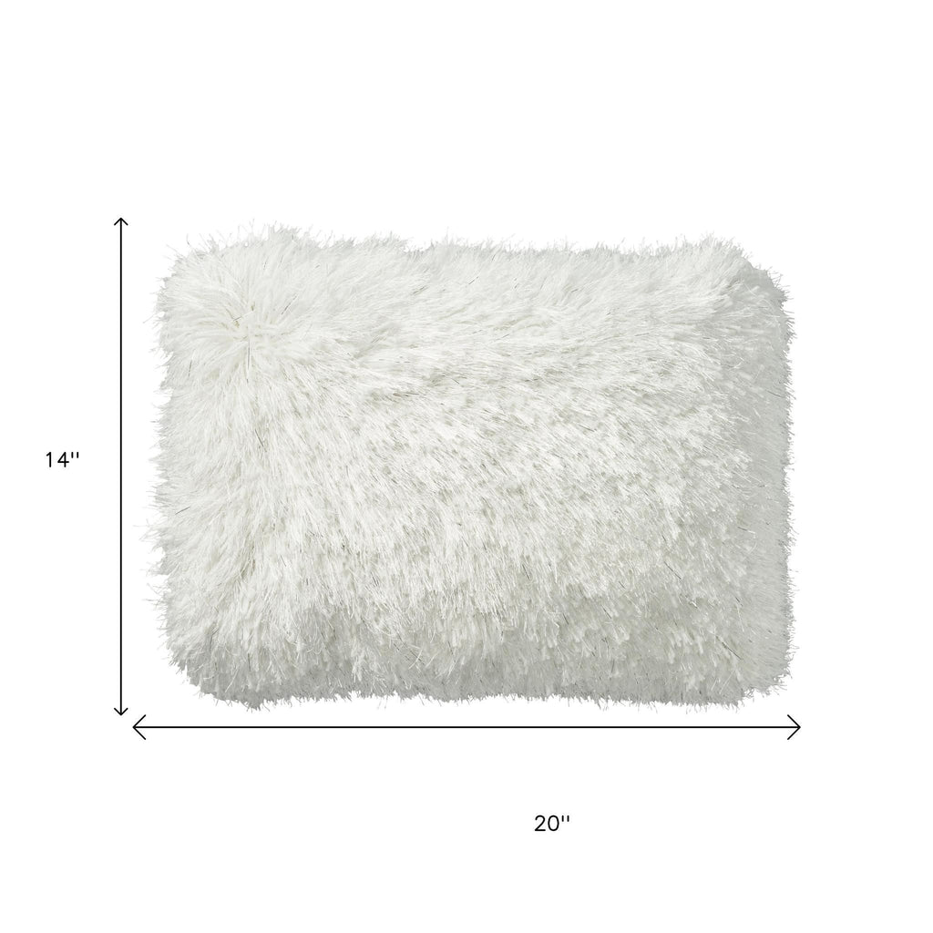 14" X 20" White Super Shaggy Throw Pillow-8