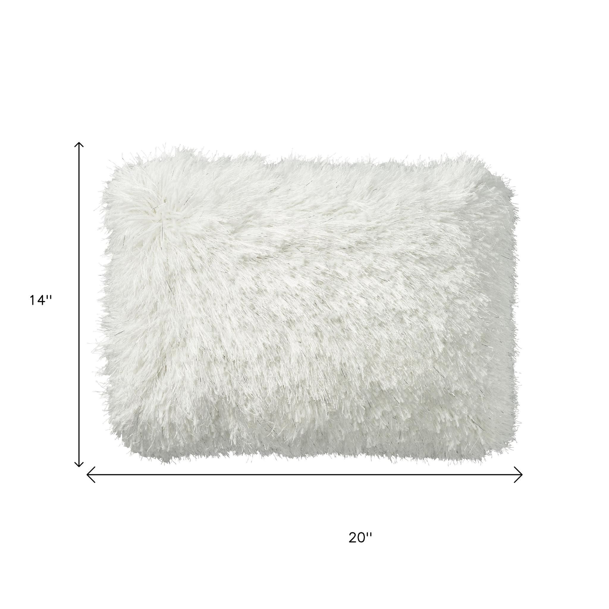 14" X 20" White Super Shaggy Throw Pillow-8