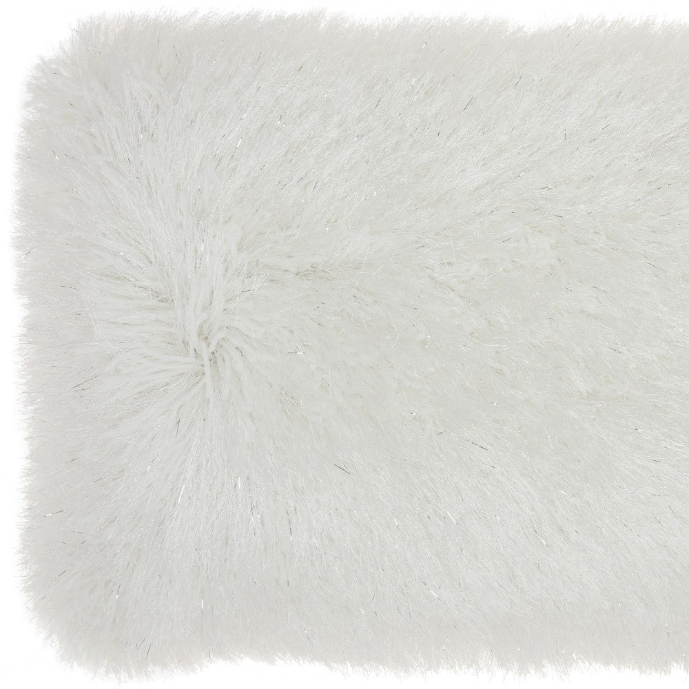 14" X 20" White Super Shaggy Throw Pillow-2