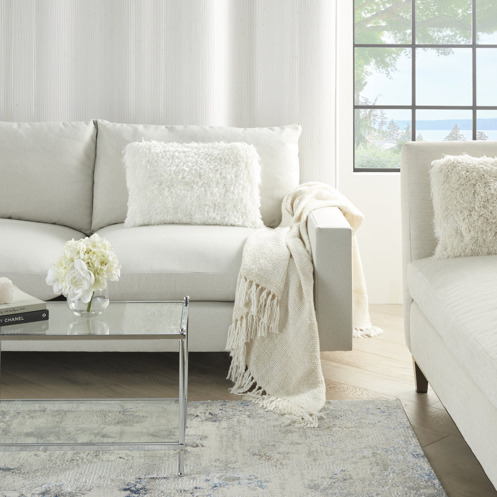 14" X 20" White Super Shaggy Throw Pillow-7