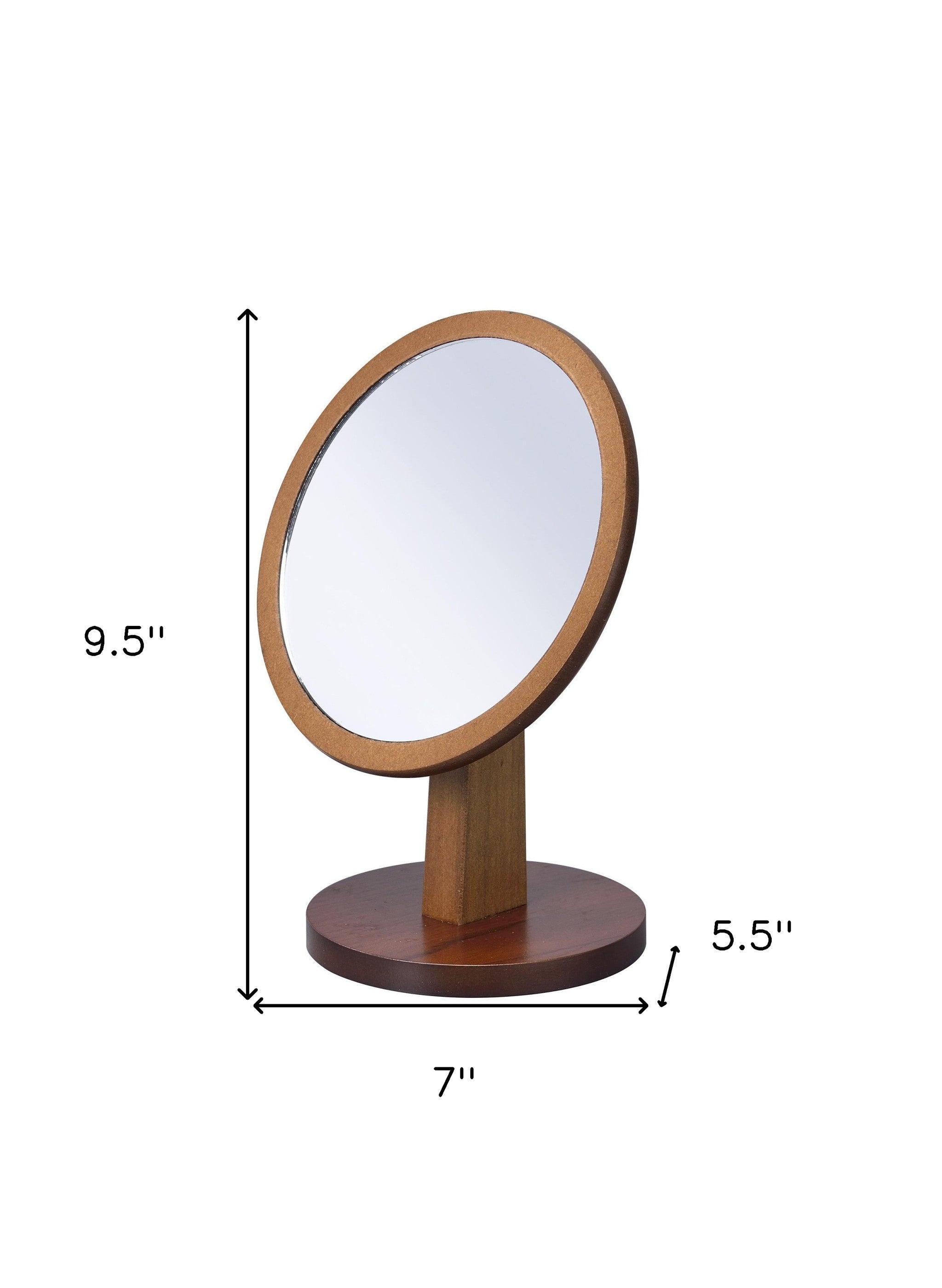 10" Brown Round Framed Makeup Shaving Tabletop Mirror-5