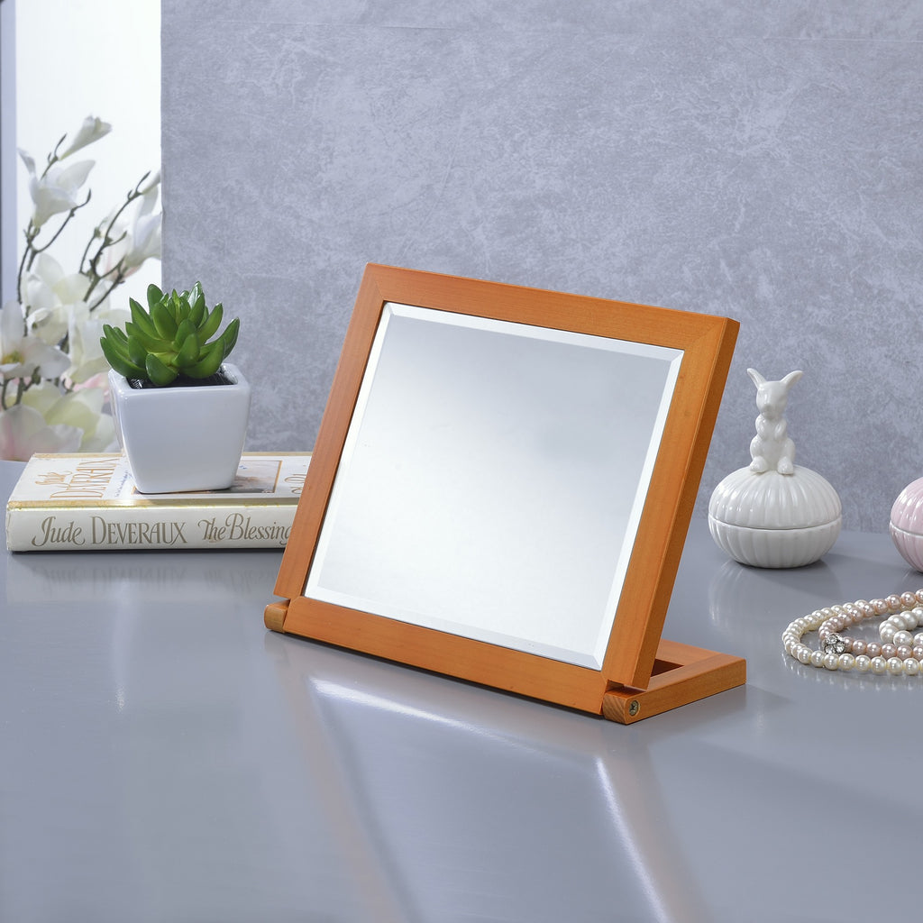 8" Brown Wood Framed Freestanding Makeup Shaving Tabletop Mirror-5