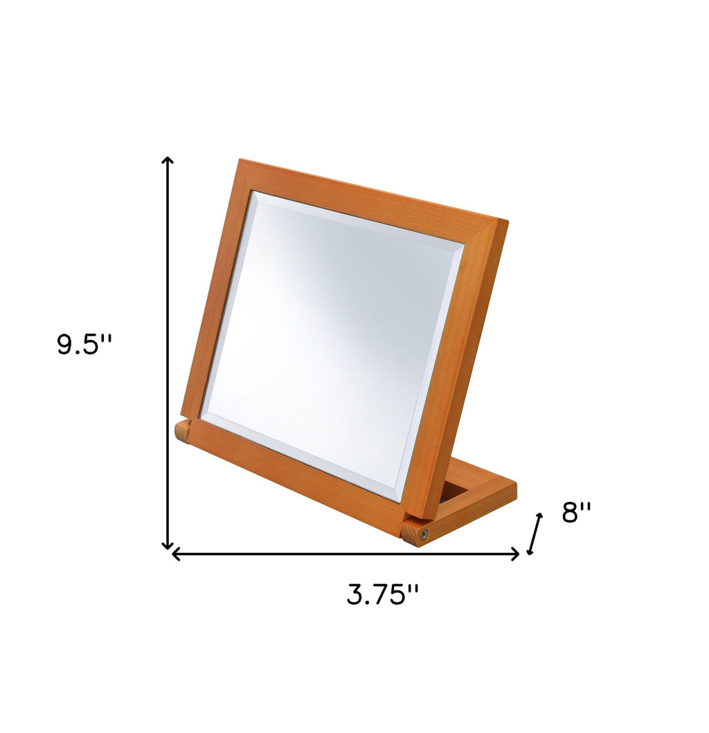 8" Brown Wood Framed Freestanding Makeup Shaving Tabletop Mirror-6