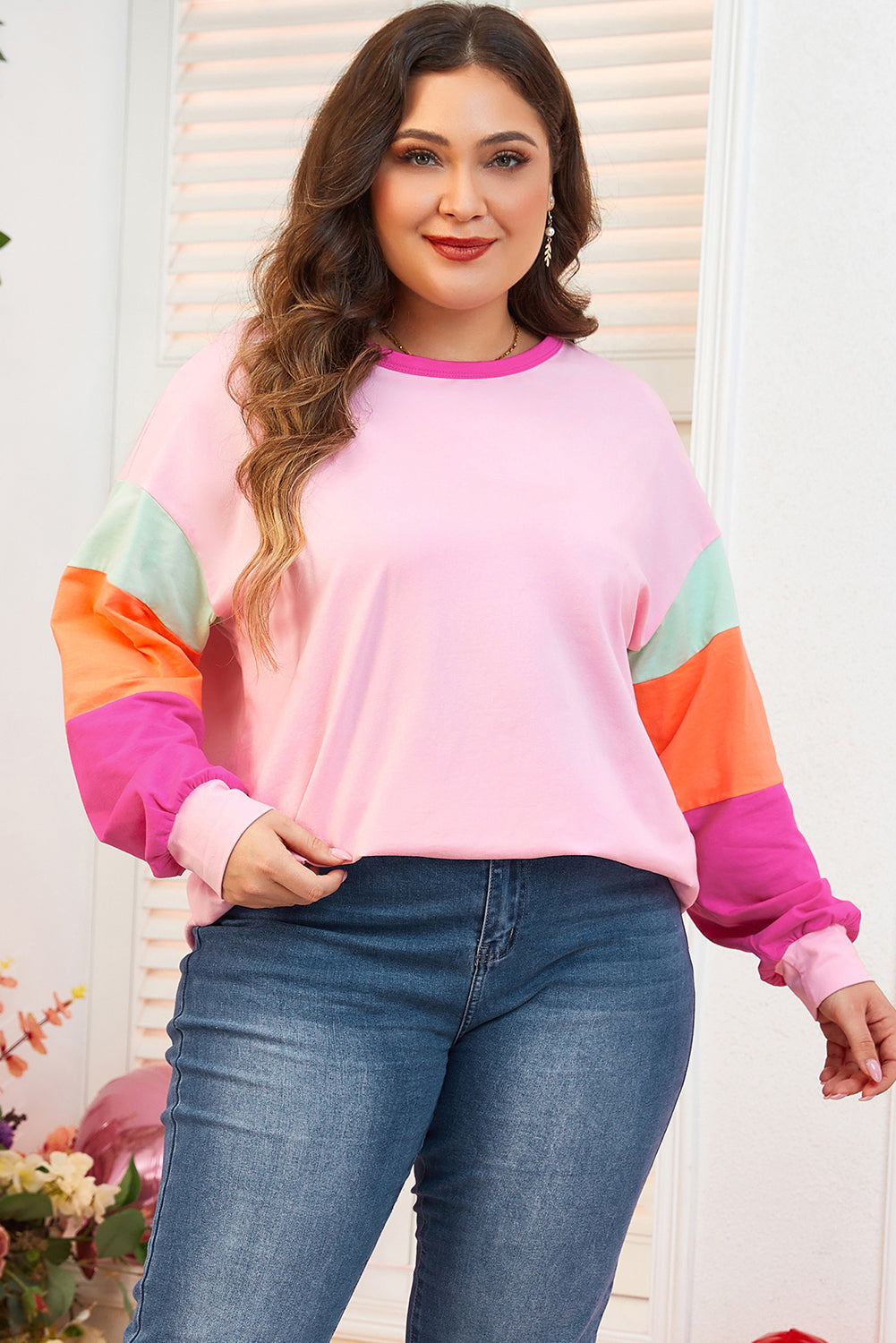 Harlow Plus Size Patchwork Long Sleeve Top-3