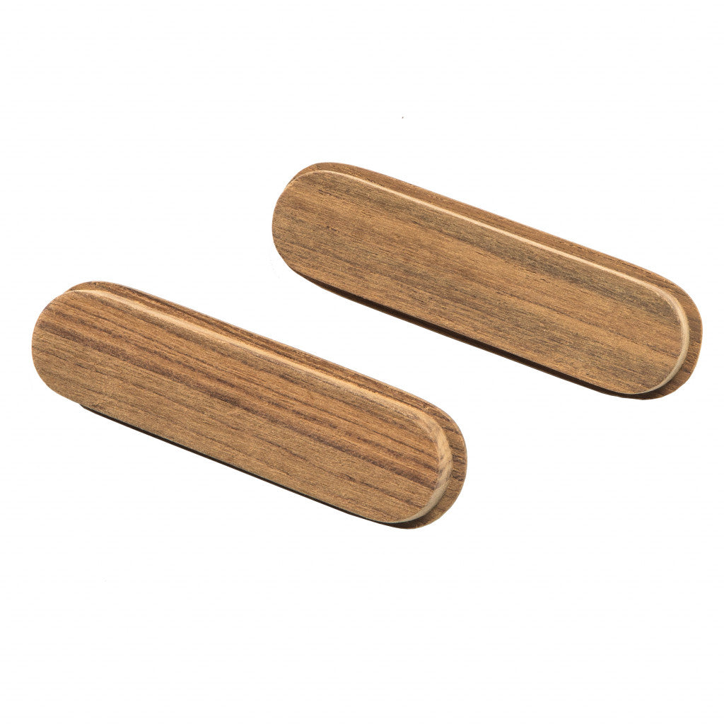 Set of Two Brown Teak Wood Drawer Pull Knobs-2