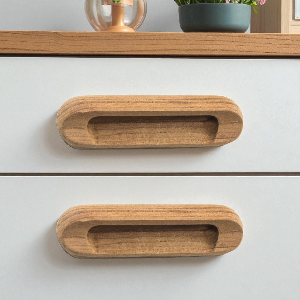 Set of Two Brown Teak Wood Drawer Pull Knobs-0