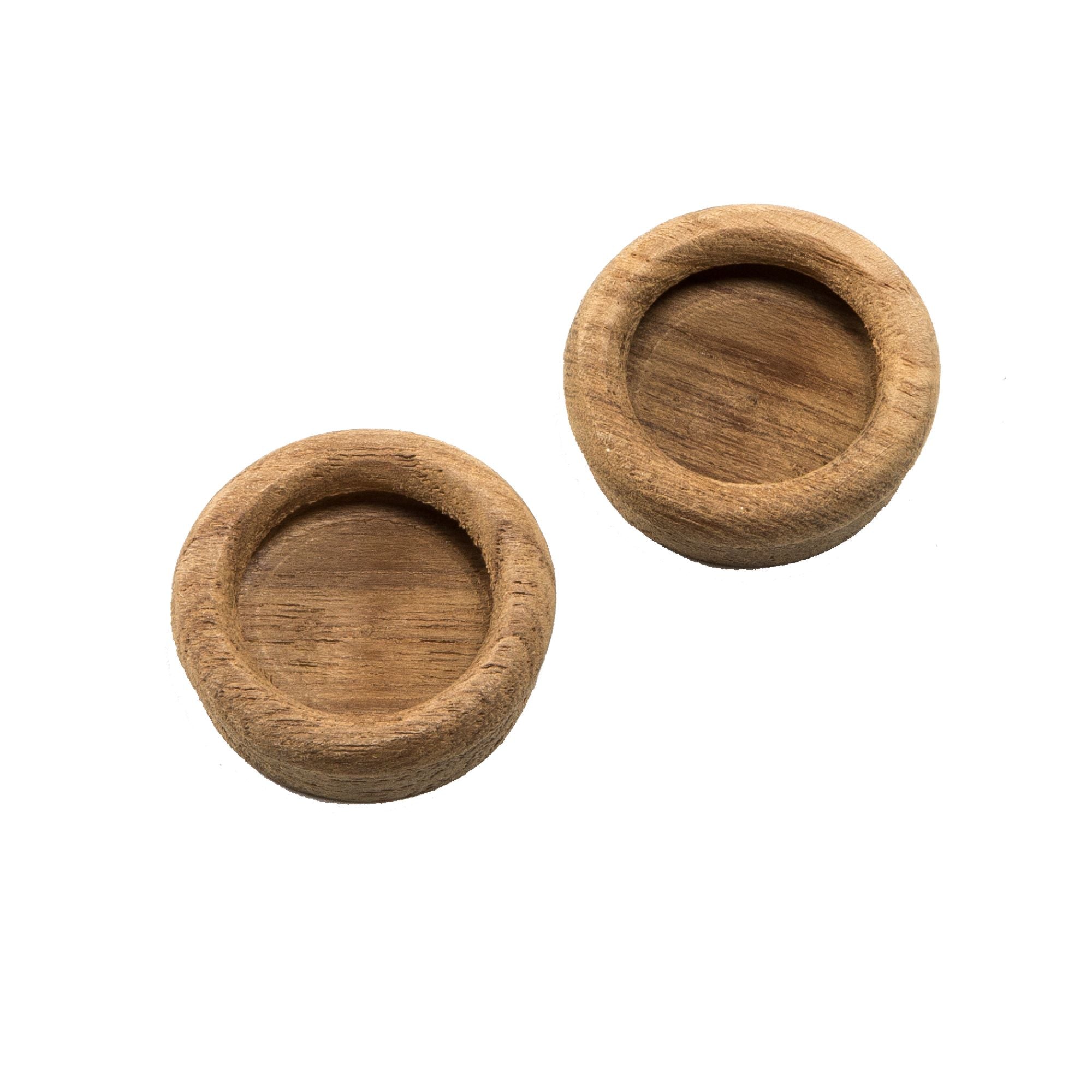 Set of Two Brown Wood Recessed Round Drawer Pull Knobs-1