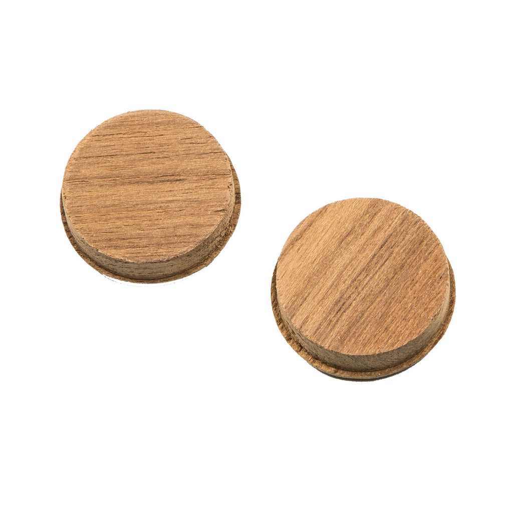 Set of Two Brown Wood Recessed Round Drawer Pull Knobs-3