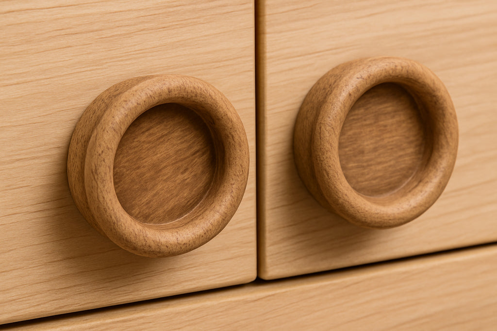 Set of Two Brown Wood Recessed Round Drawer Pull Knobs-0