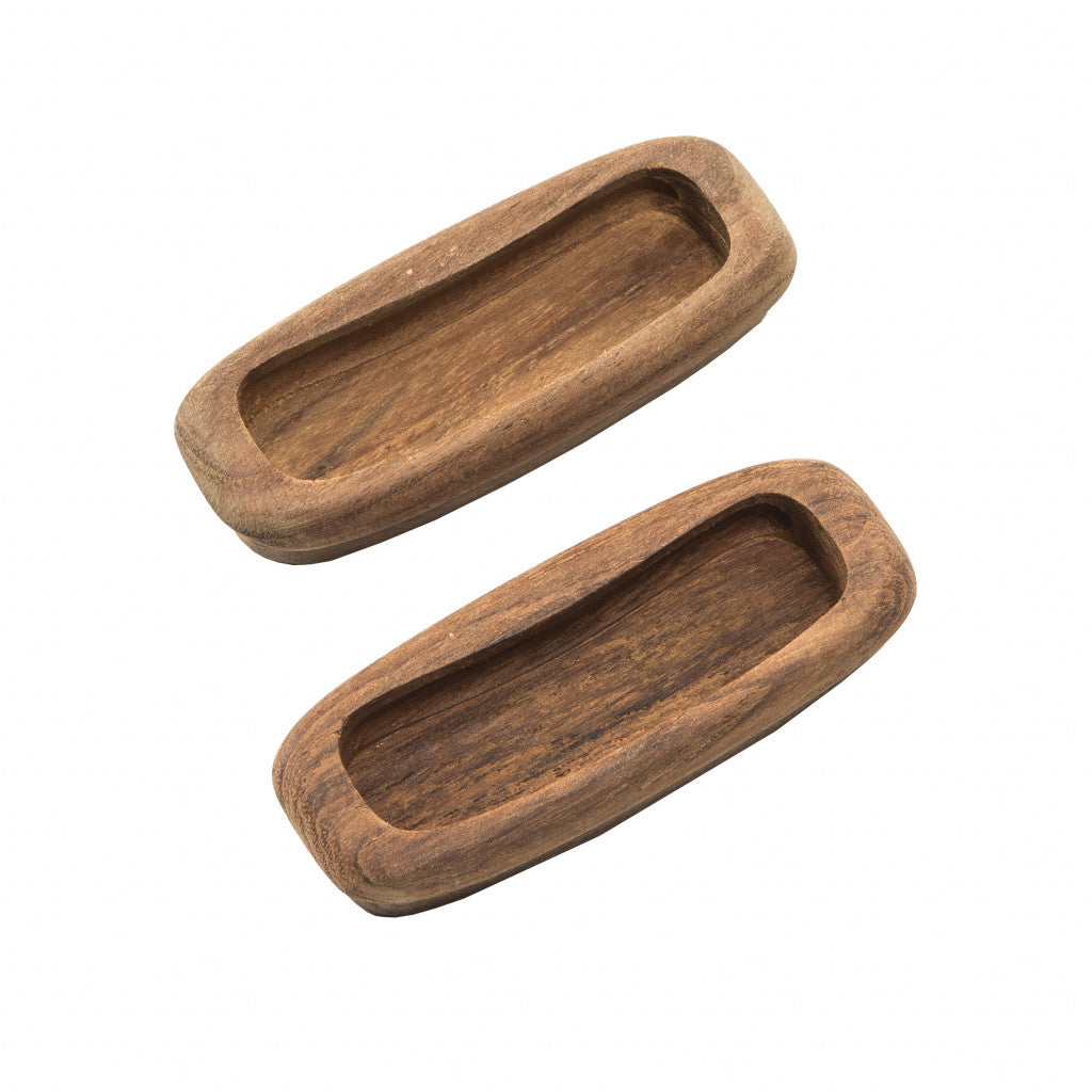 Set of Two Brown Teak Wood Drawer Pull Knobs-1