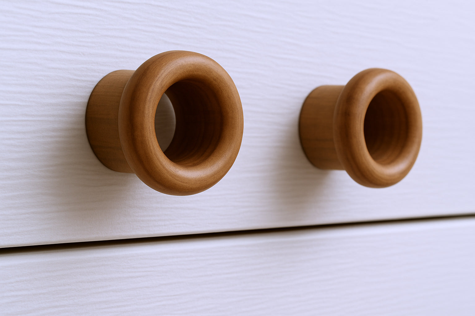 Set of Two Brown Wood Open Circle Drawer Pull Knobs-0
