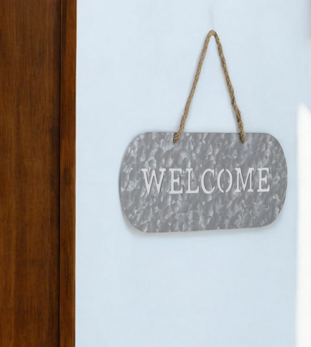 5" X 11" Gray Handcrafted Welcome Galvanized Metal Wall Decor-0