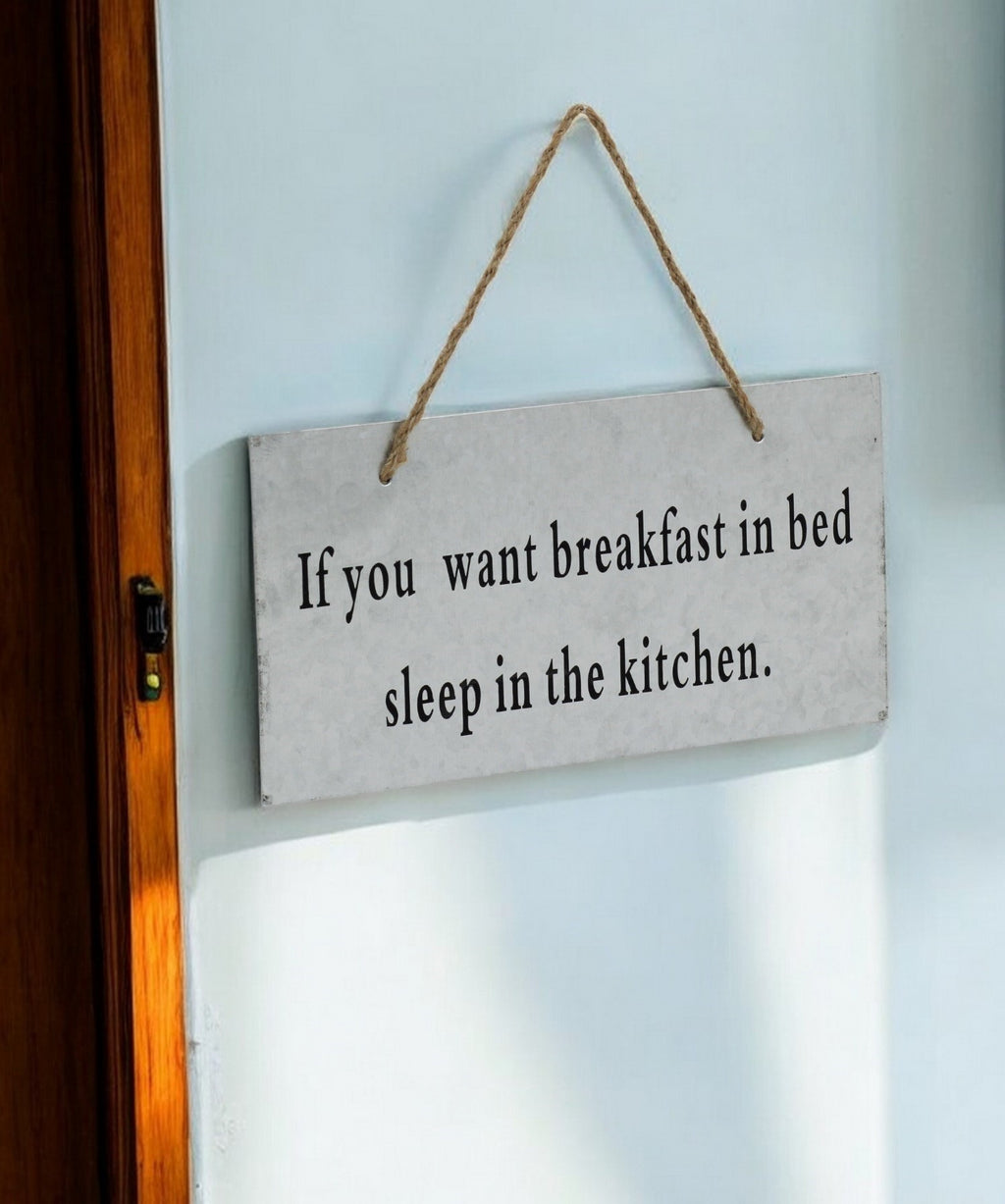 6" X 12" Gray Handcrafted Breakfast In Bed Galvanized Metal Wall Decor-0