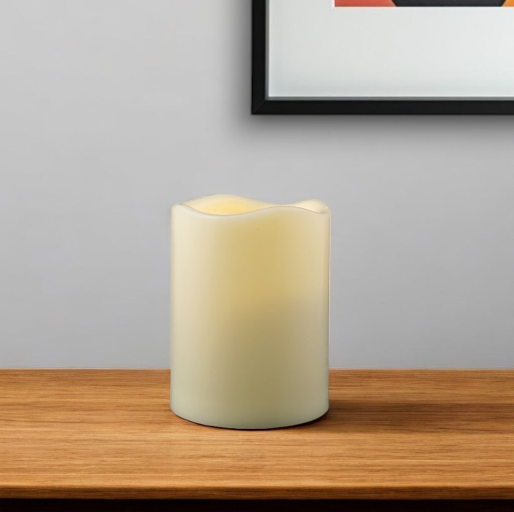4" Ivory Flameless Indoor Outdoor Pillar Candle-0