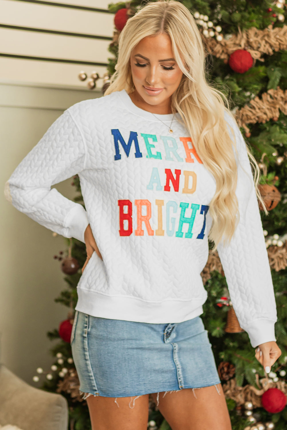 Merry And Bright Knit Pullover Sweatshirt-3