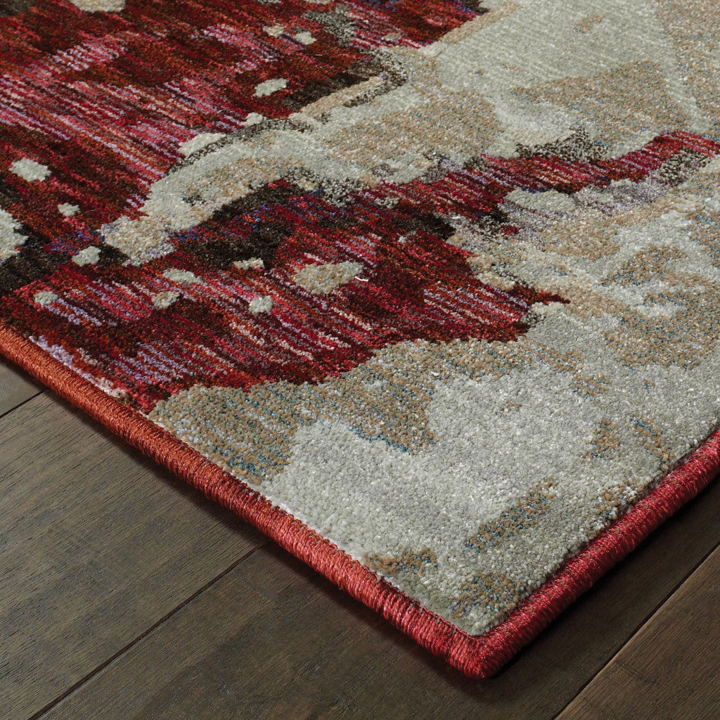 7' X 10' Red and Beige Abstract Power Loom Area Rug