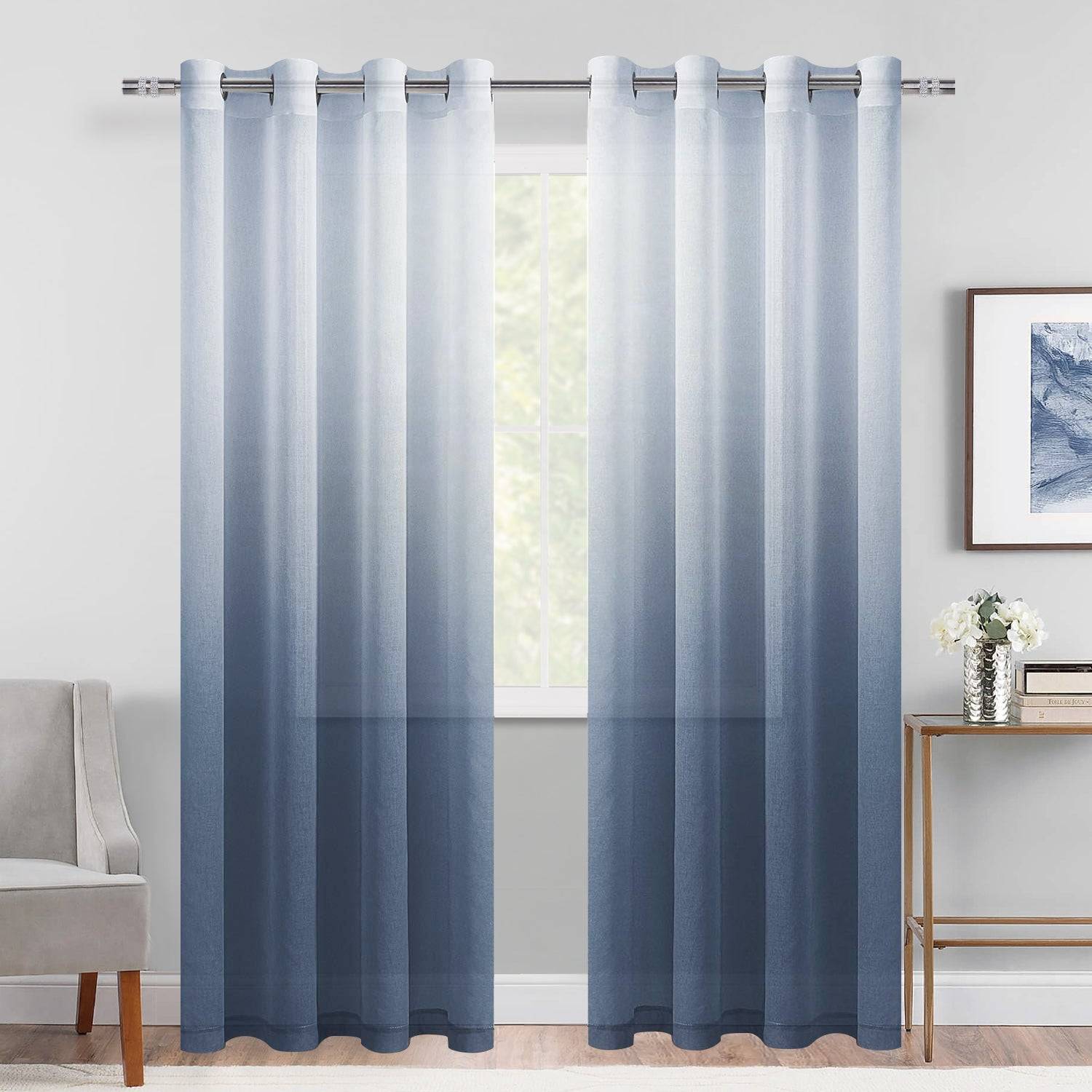 DWCN Faux Linen Ombre Sheer Curtains, Set of 2 Panels