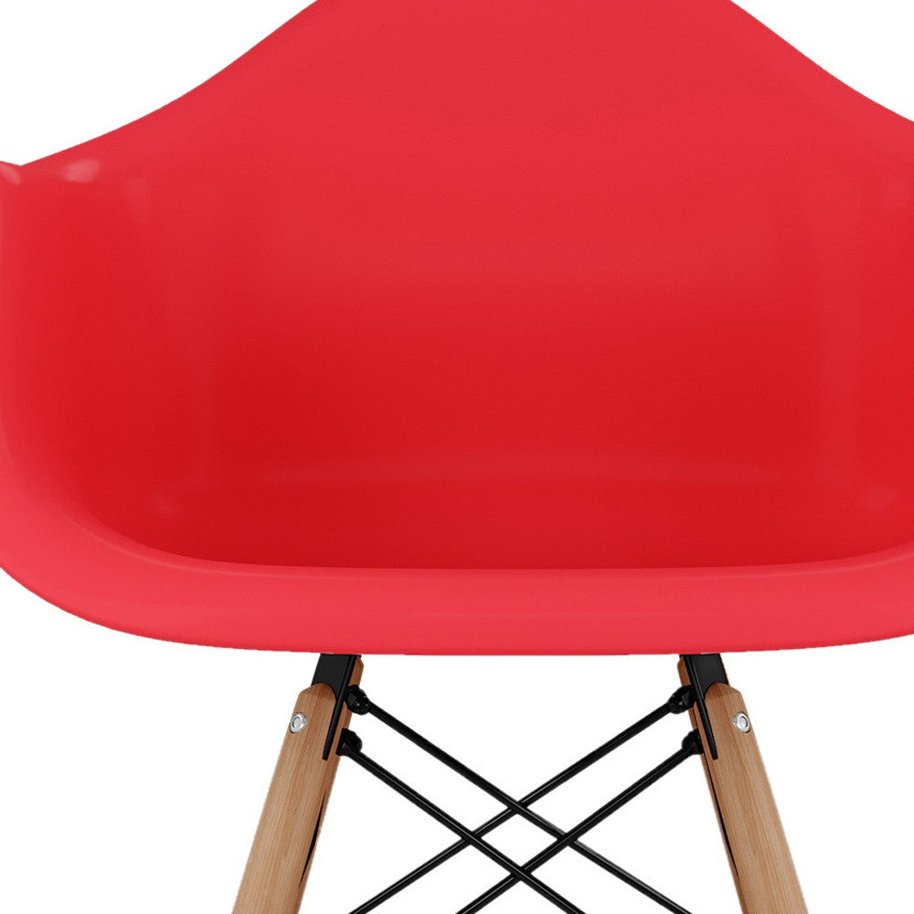 Red And Natural Heavy Duty Plastic And Solid Wood Dining Arm Chair