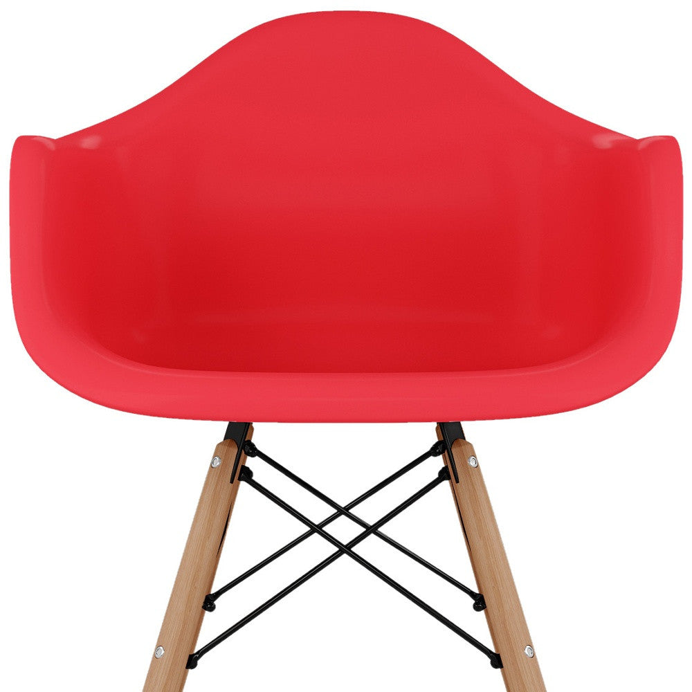 Red And Natural Heavy Duty Plastic And Solid Wood Dining Arm Chair