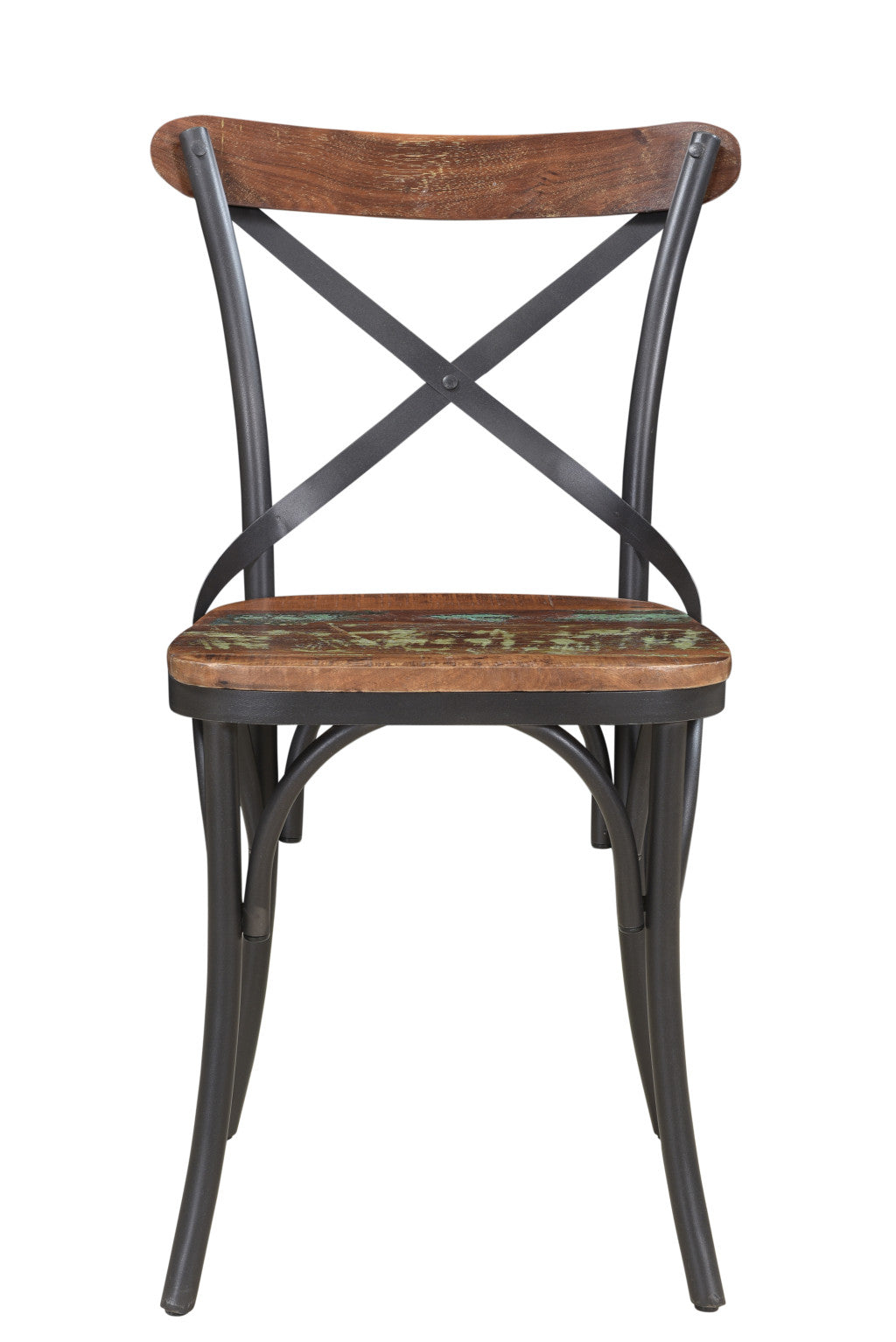 Set of Two Brown And Black Metal And Wood Cross Back Dining Side Chairs