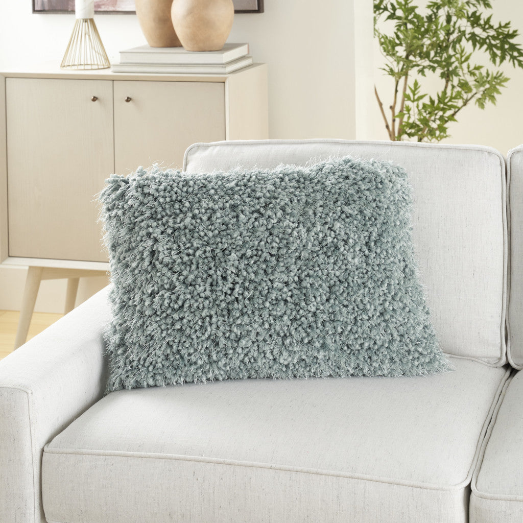 14" X 20" Celadon Shag Lumbar Throw Pillow-4