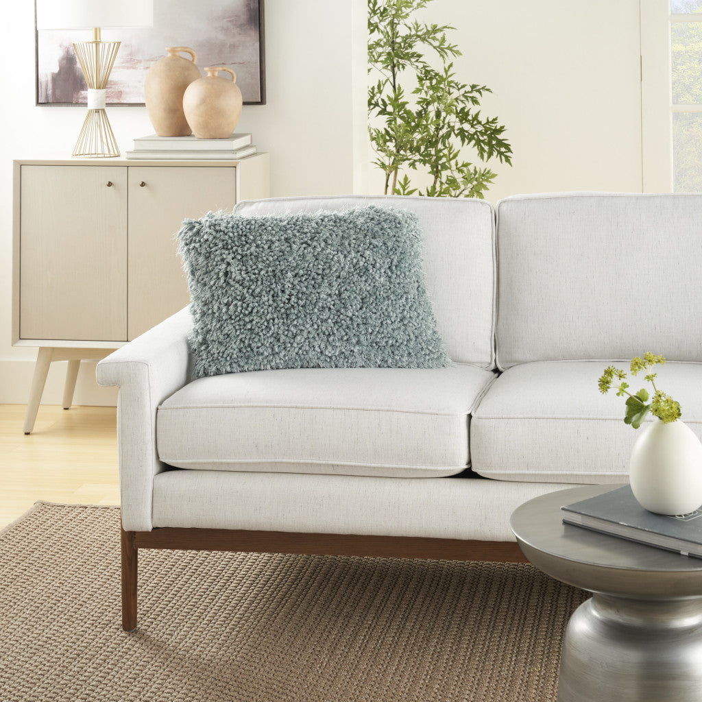 14" X 20" Celadon Shag Lumbar Throw Pillow-5