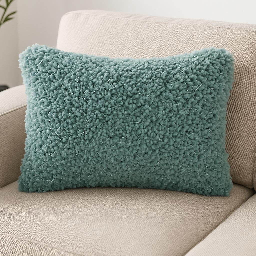 14" X 20" Celadon Shag Lumbar Throw Pillow-0