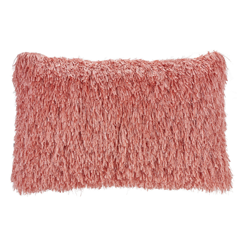 14" X 24" Coral Shag Lumbar Throw Pillow-1