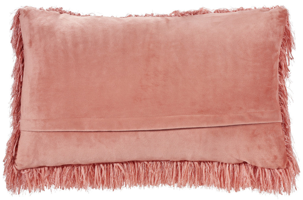 14" X 24" Coral Shag Lumbar Throw Pillow-2