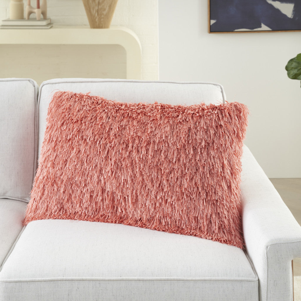 14" X 24" Coral Shag Lumbar Throw Pillow-3