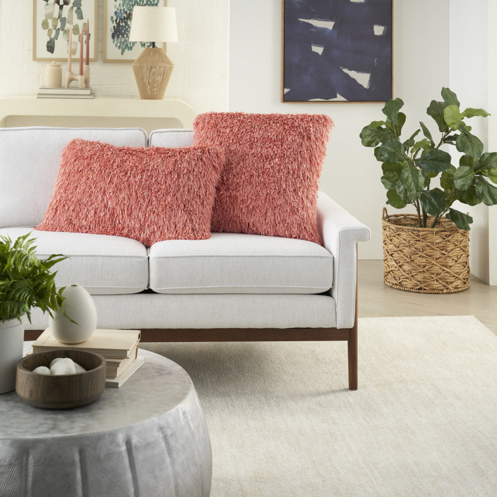 14" X 24" Coral Shag Lumbar Throw Pillow-5
