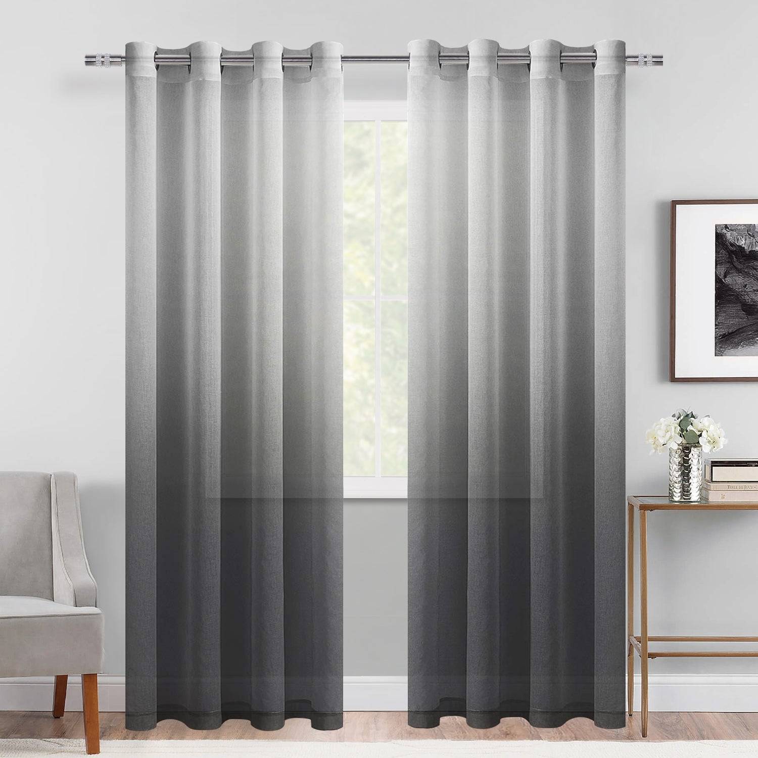 DWCN Faux Linen Ombre Sheer Curtains, Set of 2 Panels