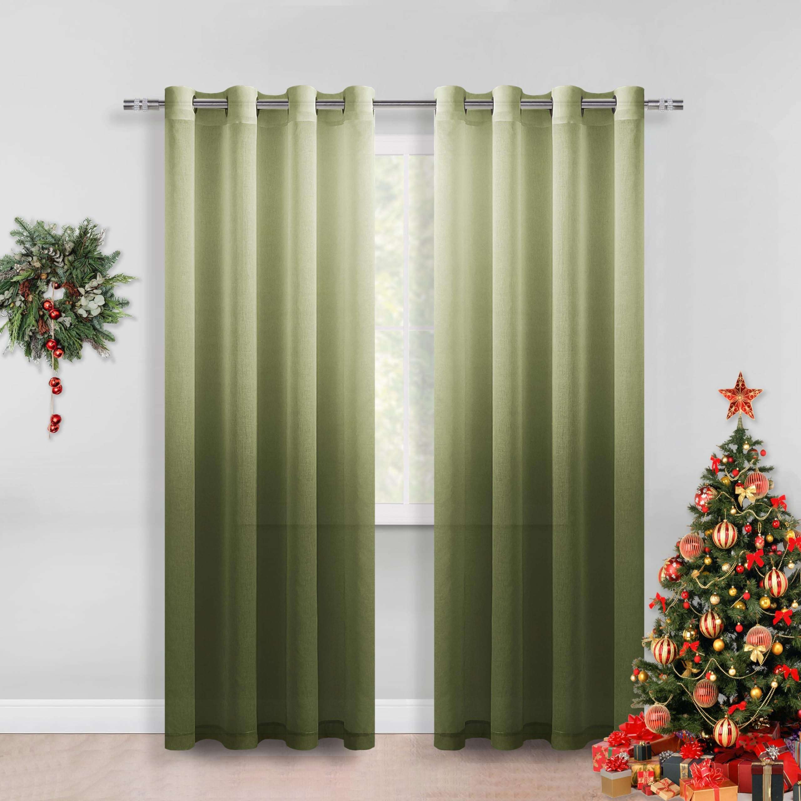 DWCN Faux Linen Ombre Sheer Curtains, Set of 2 Panels