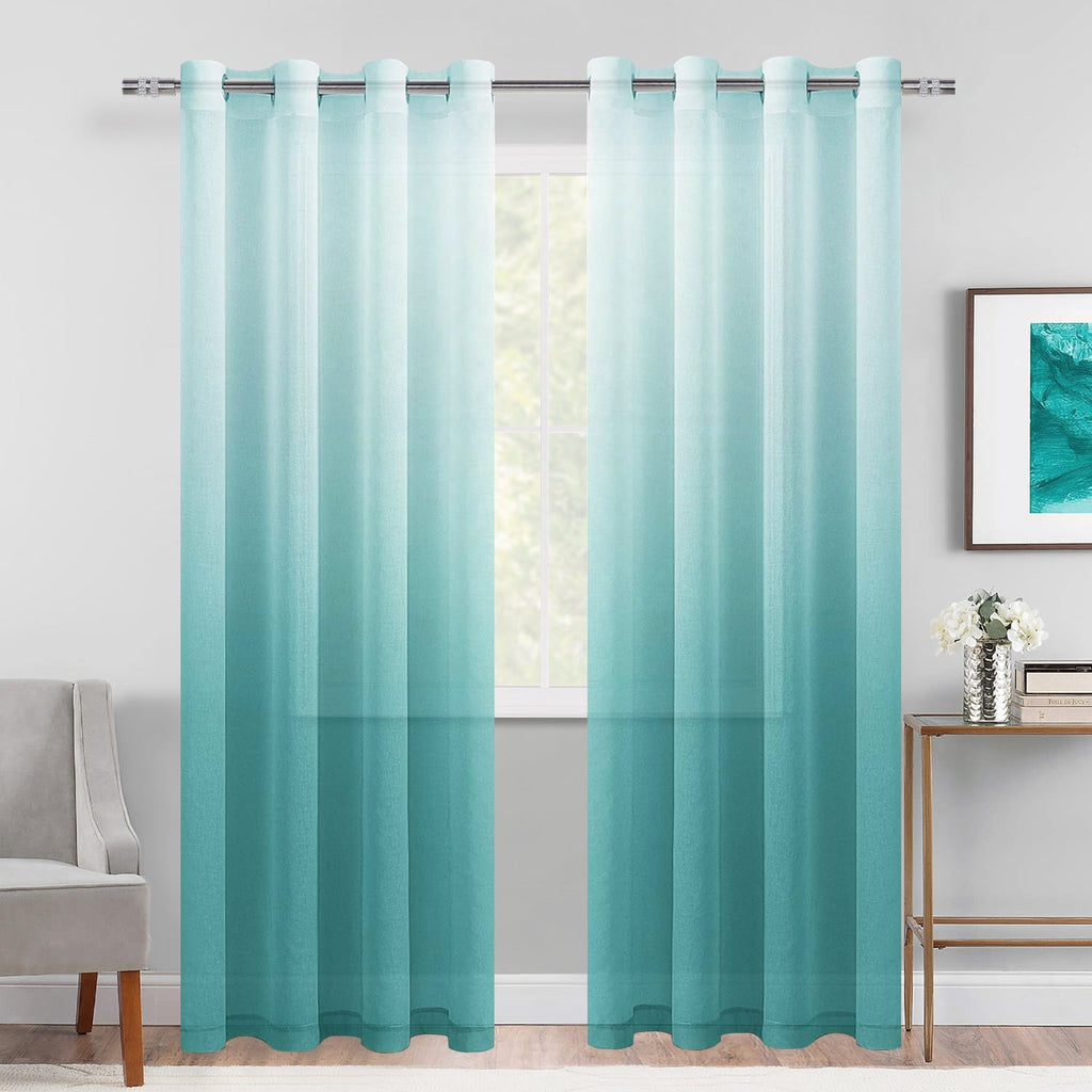 DWCN Faux Linen Ombre Sheer Curtains, Set of 2 Panels