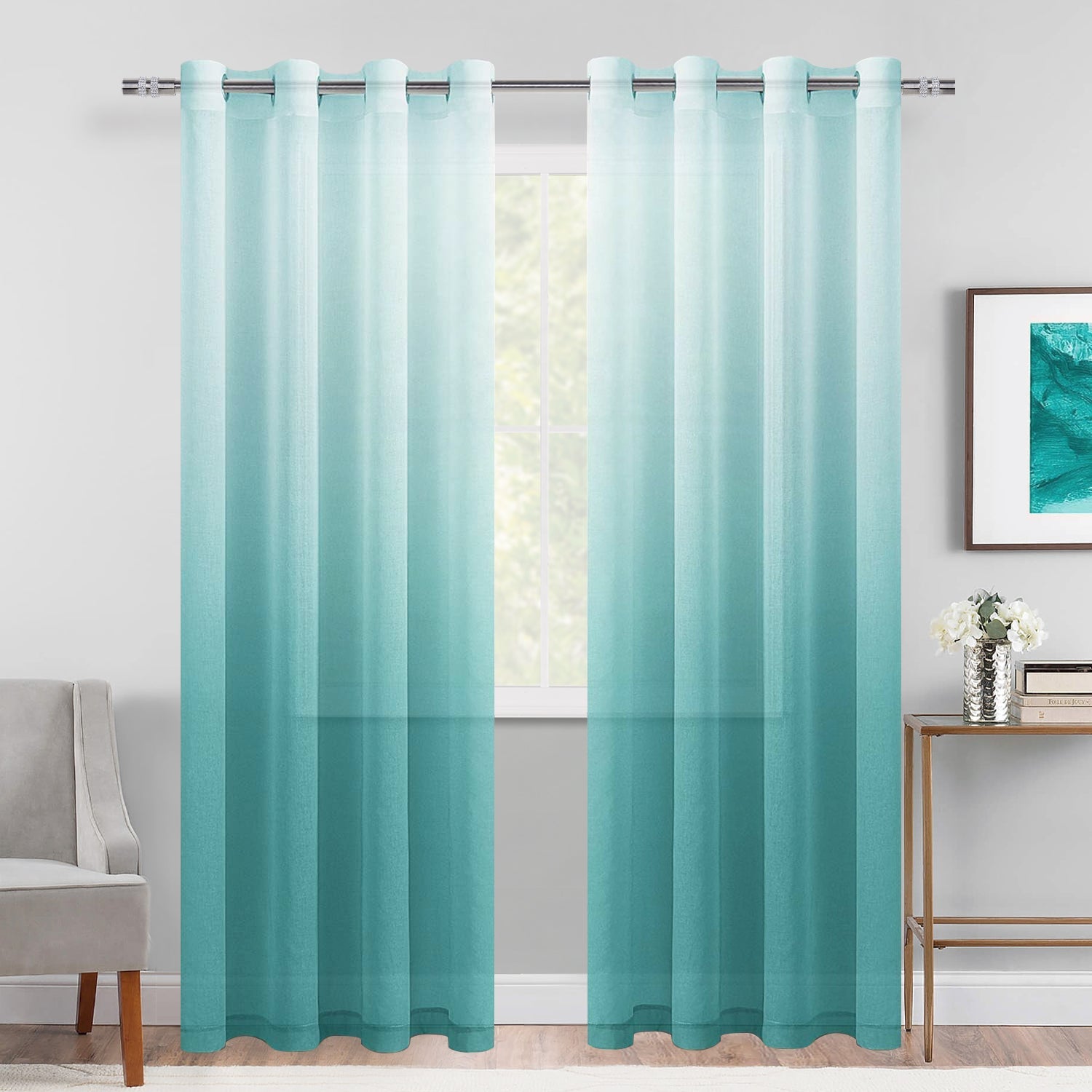 DWCN Faux Linen Ombre Sheer Curtains, Set of 2 Panels