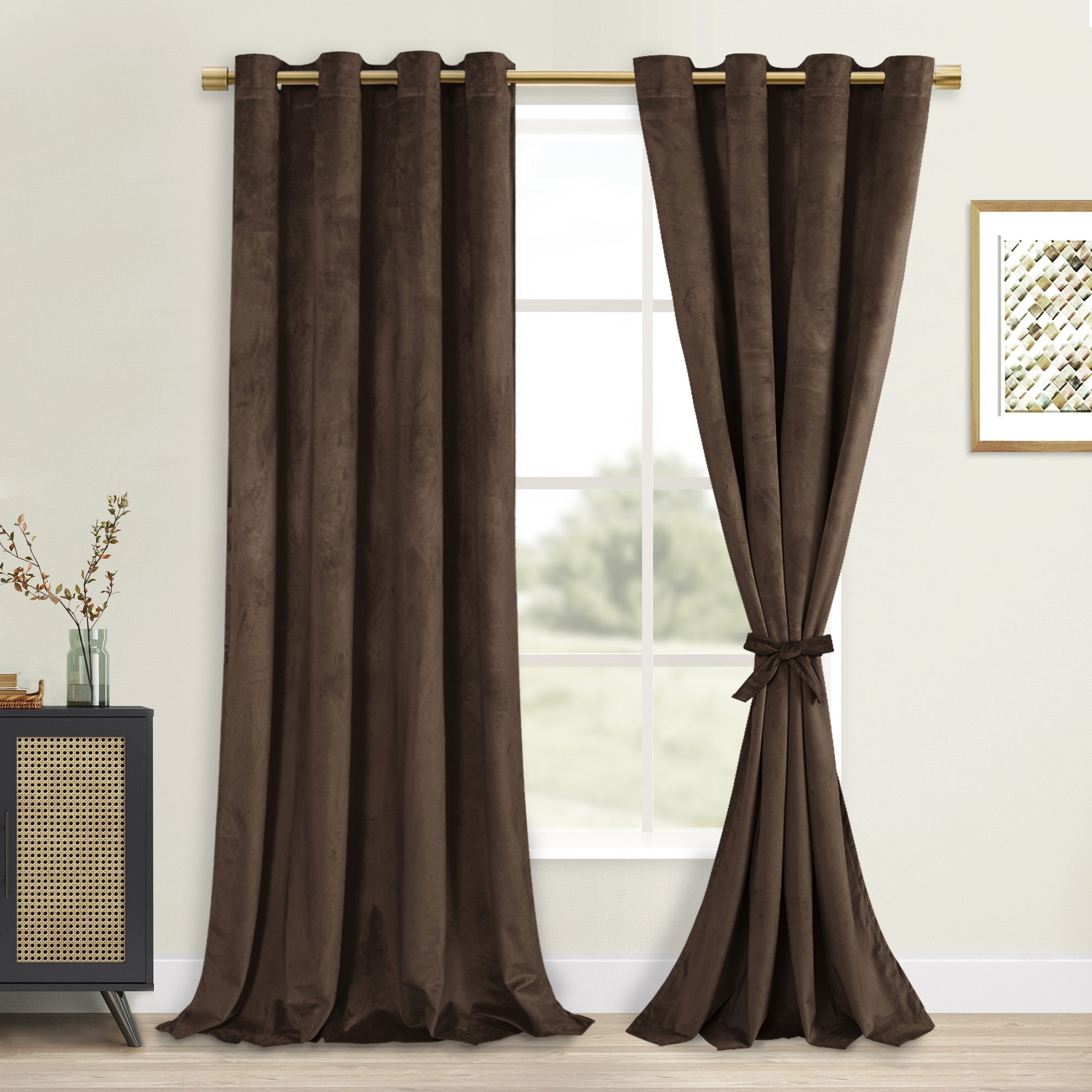 DWCN Velvet Blackout Curtains with Tiebacks, Set of 2 Panels