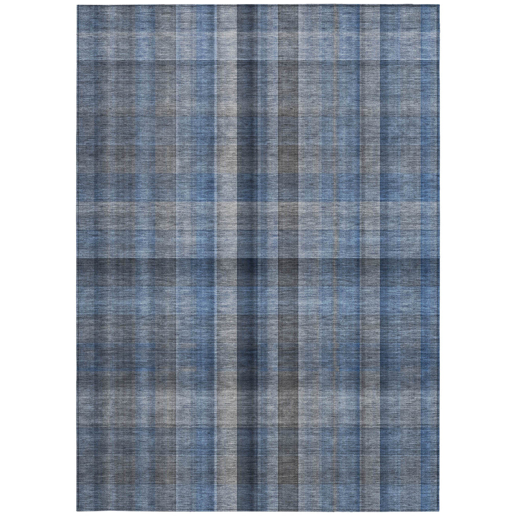 5' X 8' Blue Plaid Washable Non Skid Indoor Outdoor Area Rug