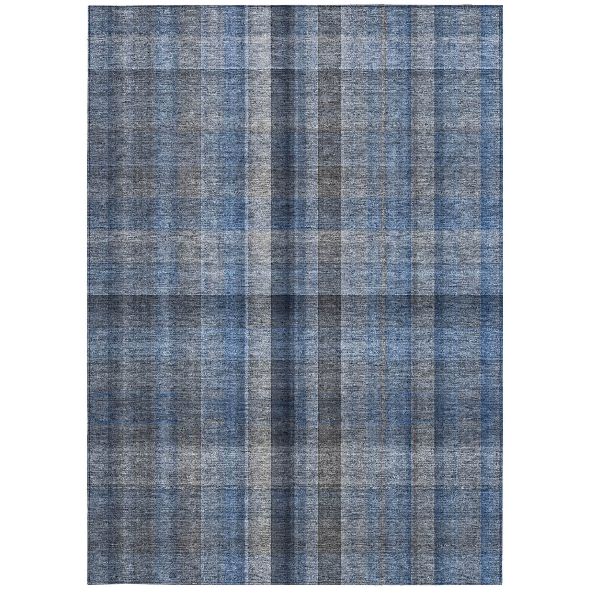 5' X 8' Blue Plaid Washable Non Skid Indoor Outdoor Area Rug