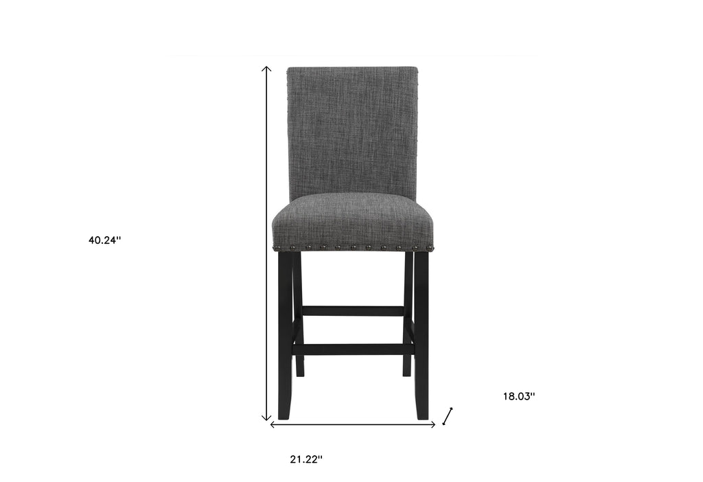 26" Gray and Black Wood and Fabric Counter Height Bar Chair